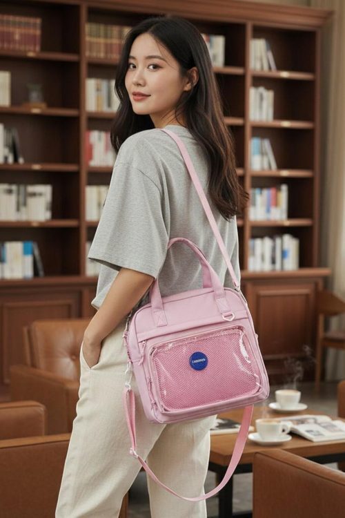 Black Kawaii Convertible Ita Bag with Clear Window for Pin Display