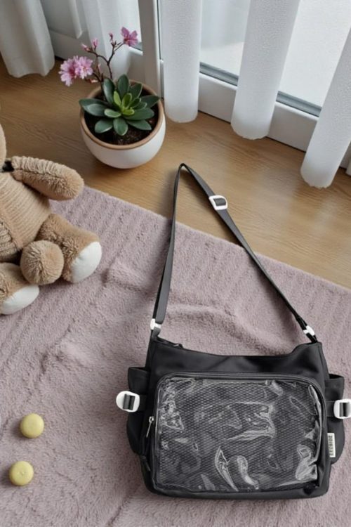 Black Kawaii Convertible Ita Bag with Clear Window for Pin Display