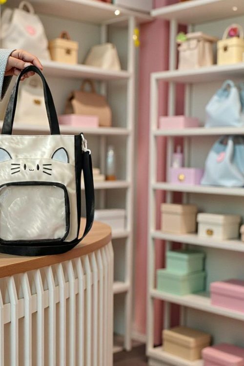 Black Kawaii Convertible Ita Bag with Clear Window for Pin Display