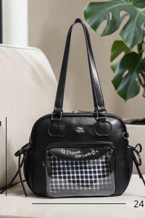 Black Kawaii Convertible Ita Bag with Clear Window for Pin Display