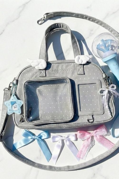 Black Kawaii Convertible Ita Bag with Clear Window for Pin Display