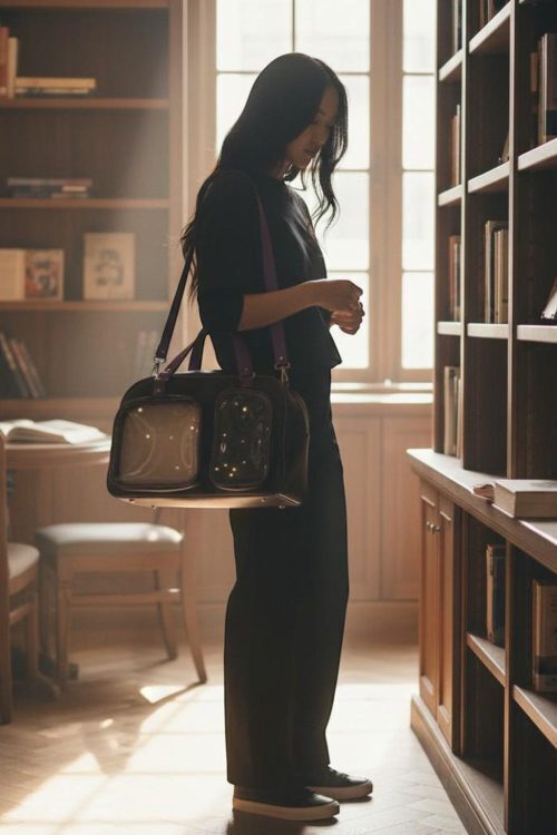 Black Kawaii Convertible Ita Bag with Clear Window for Pin Display