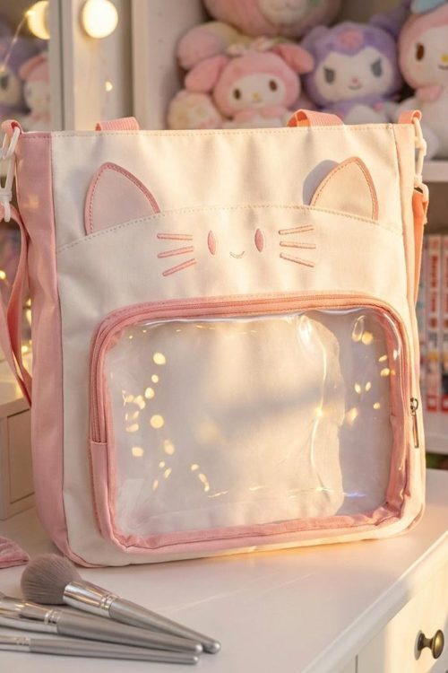 Black Kawaii Convertible Ita Bag with Clear Window for Pin Display