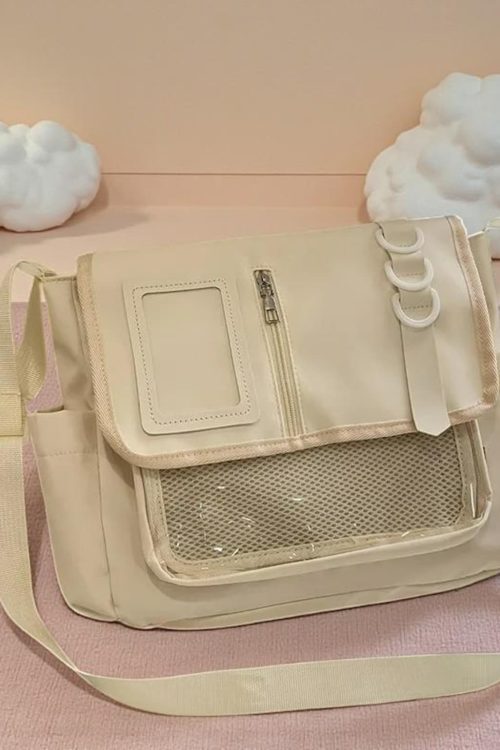 Black Kawaii Convertible Ita Bag with Clear Window for Pin Display