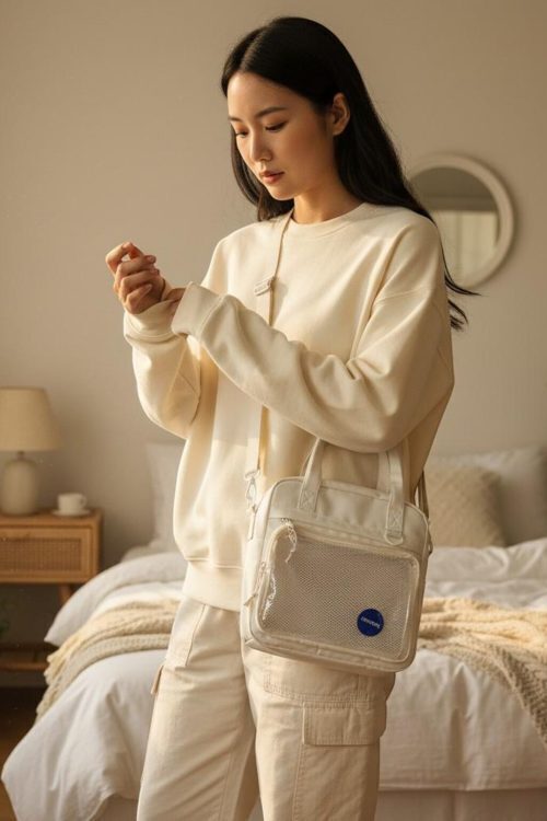 Black Kawaii Convertible Ita Bag with Clear Window for Pin Display