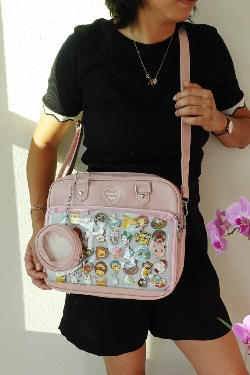Black Kawaii Convertible Ita Bag with Clear Window for Pin Display