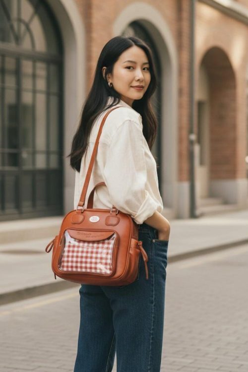 Black Kawaii Convertible Ita Bag with Clear Window for Pin Display