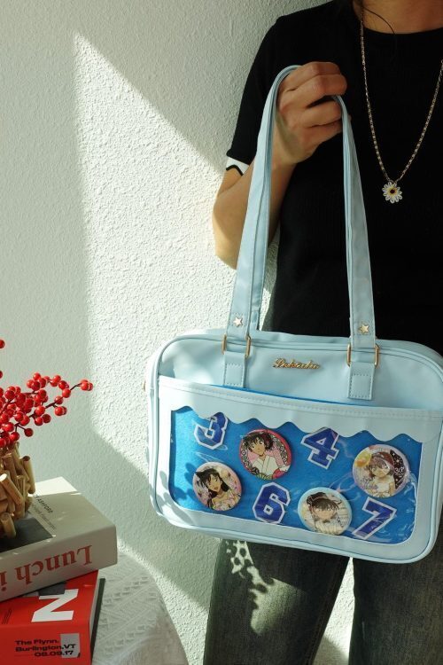 Black Kawaii Convertible Ita Bag with Clear Window for Plushies and Pins