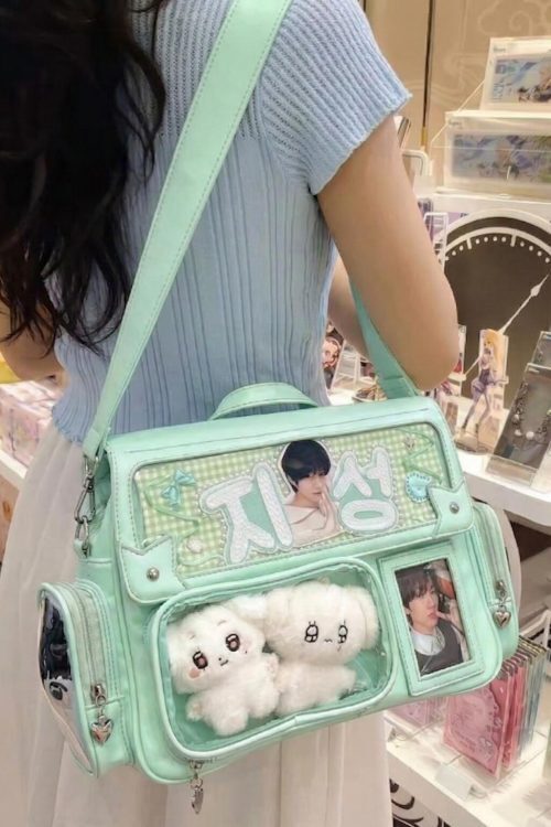 Black Kawaii Convertible Ita Bag with Clear Window for Plushies and Pins