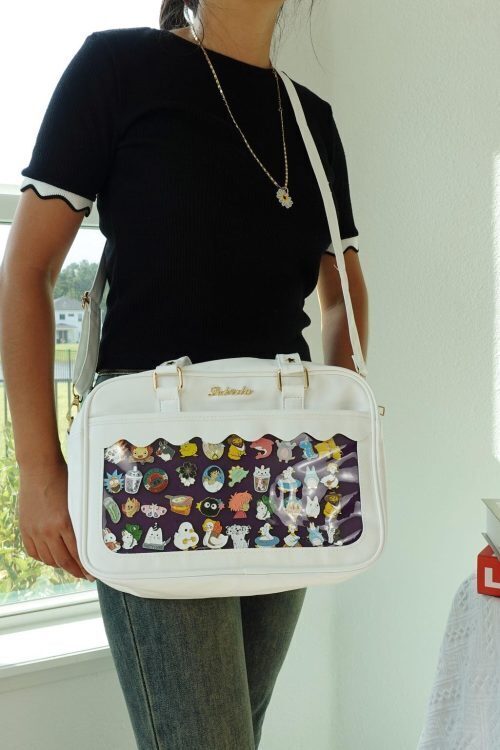 Black Kawaii Convertible Ita Bag with Clear Window for Plushies and Pins