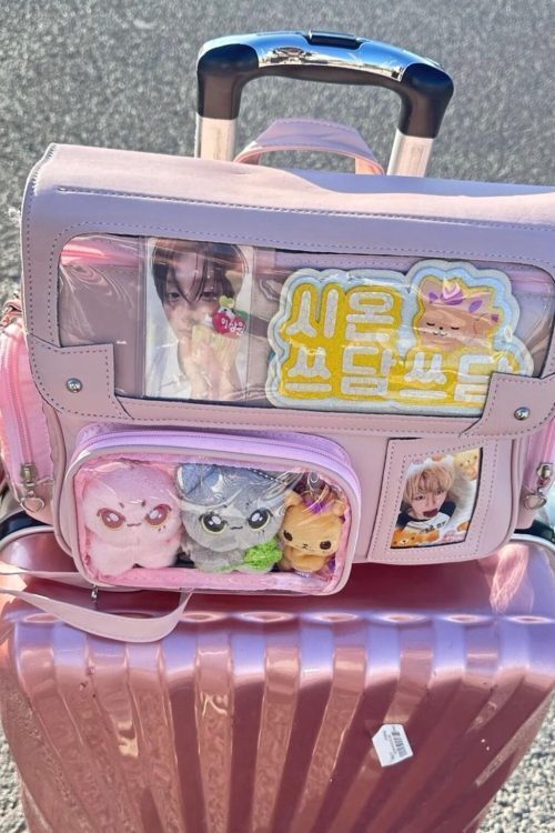 Black Kawaii Convertible Ita Bag with Clear Window for Plushies and Pins