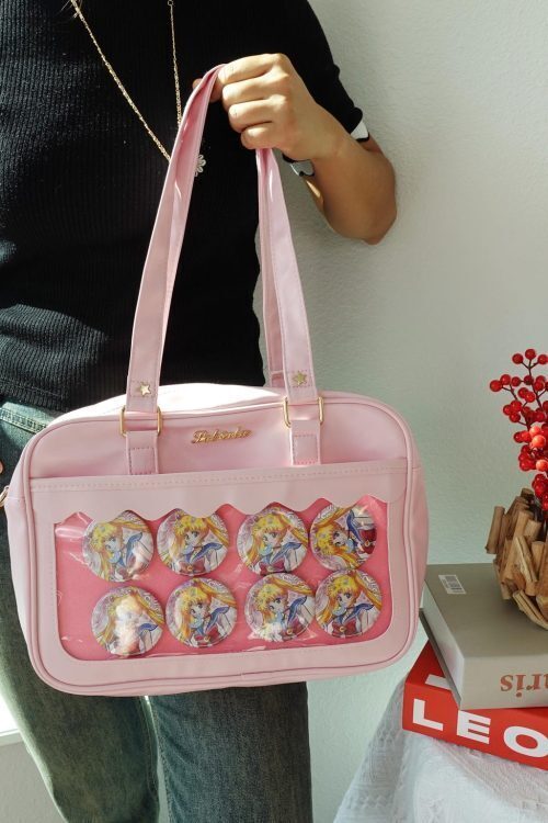 Black Kawaii Convertible Ita Bag with Clear Window for Plushies and Pins