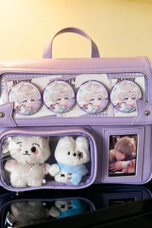 Black Kawaii Convertible Ita Bag with Clear Window for Plushies and Pins