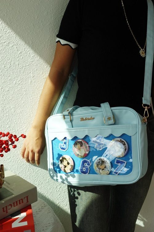 Black Kawaii Convertible Ita Bag with Clear Window for Plushies and Pins