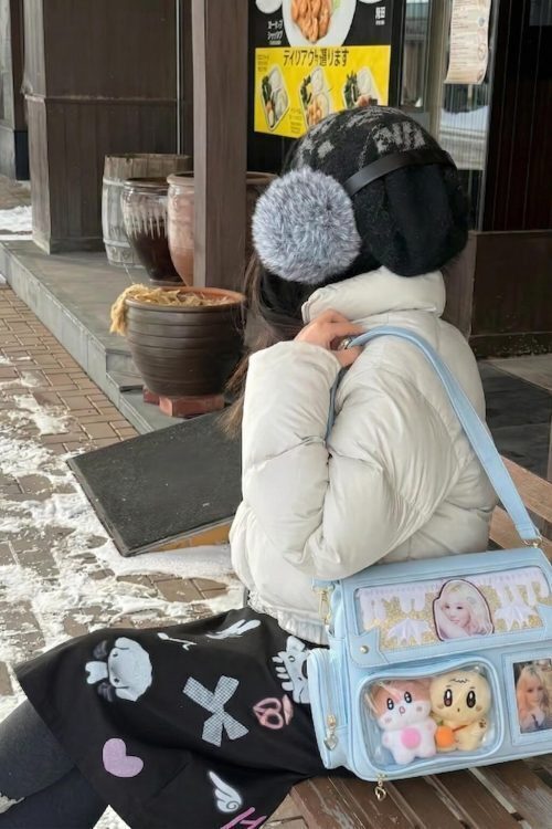 Black Kawaii Convertible Ita Bag with Clear Window for Plushies and Pins