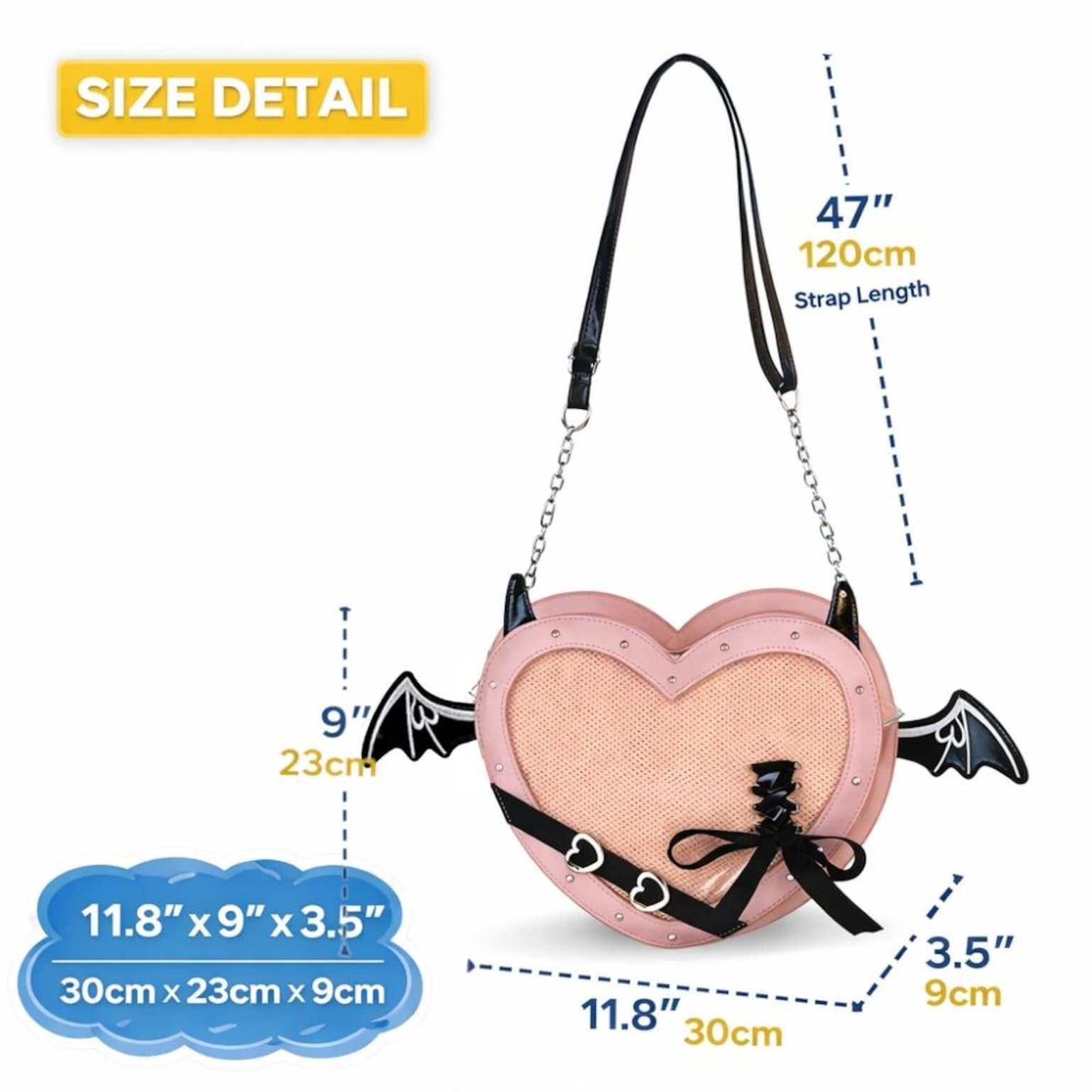 Black Kawaii Gothic Ita Crossbody Bag with Clear Window for Pin Display Black Kawaii Gothic Ita Crossbody Bag with Clear Window for Pin Display
