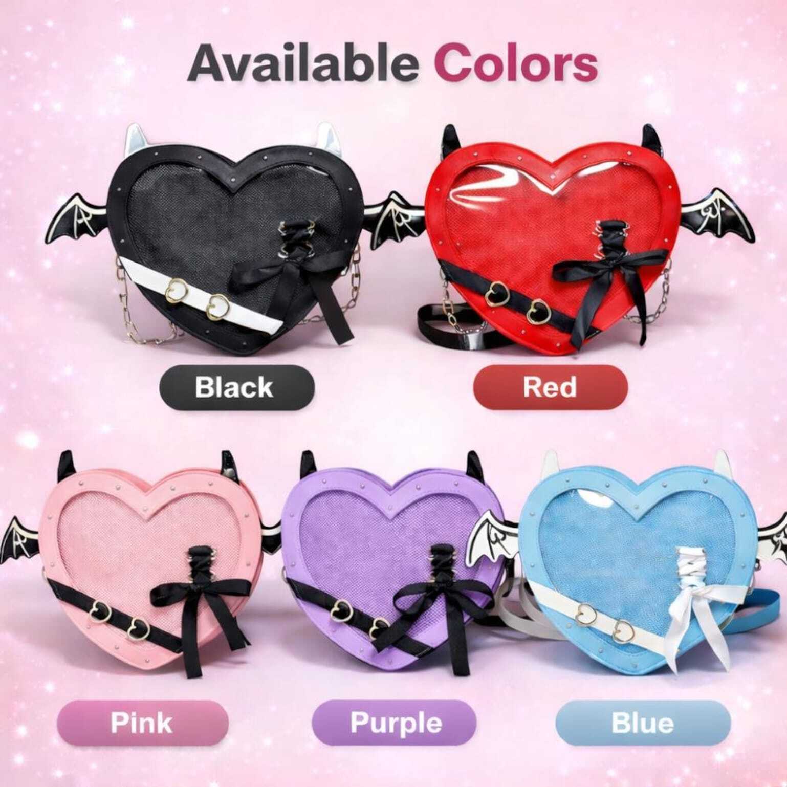 Black Kawaii Gothic Ita Crossbody Bag with Clear Window for Pin Display Black Kawaii Gothic Ita Crossbody Bag with Clear Window for Pin Display