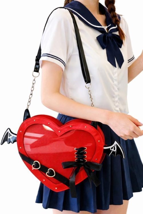 Black Kawaii Gothic Ita Crossbody Bag with Clear Window for Pin Display