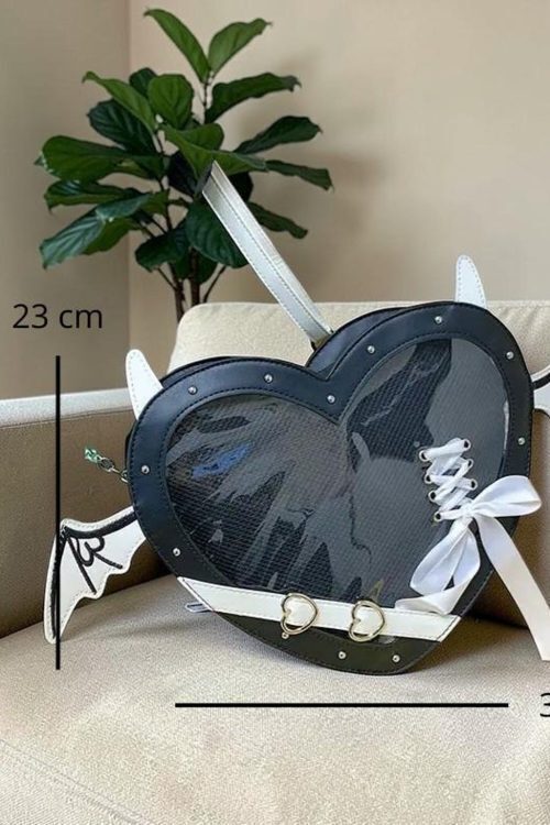 Black Kawaii Heart Convertible Ita Bag for Pin Display