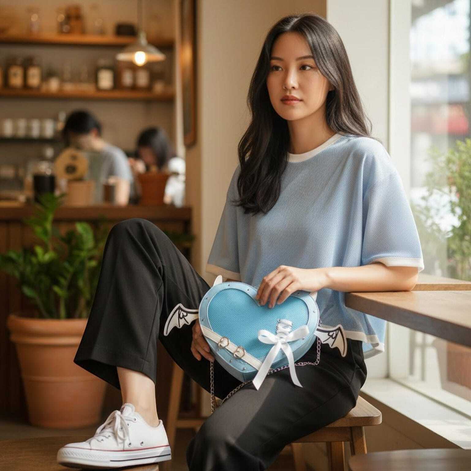 Black Kawaii Heart Convertible Ita Bag for Pin Display Black Kawaii Heart Convertible Ita Bag for Pin Display