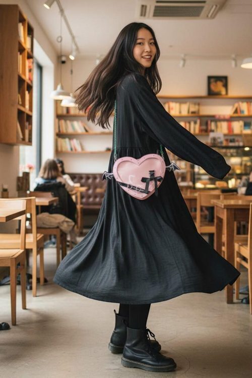 Black Kawaii Heart Convertible Ita Bag for Pin Display