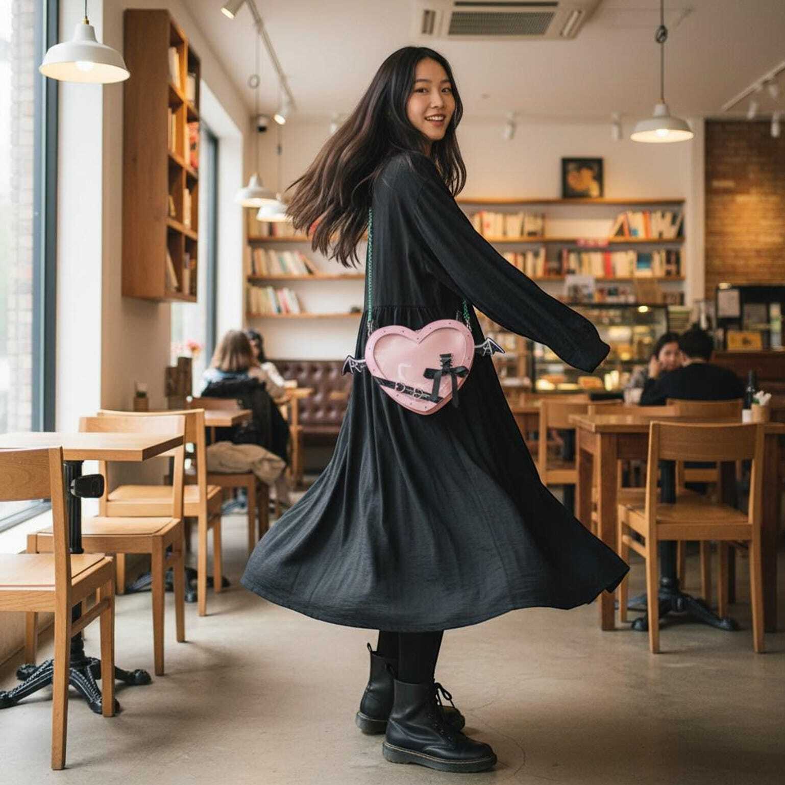 Black Kawaii Heart Convertible Ita Bag for Pin Display Black Kawaii Heart Convertible Ita Bag for Pin Display