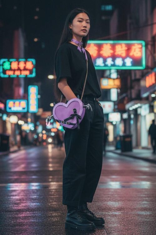 Black Kawaii Heart Convertible Ita Bag for Pin Display