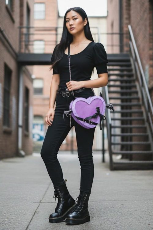 Black Kawaii Heart Convertible Ita Bag for Pin Display