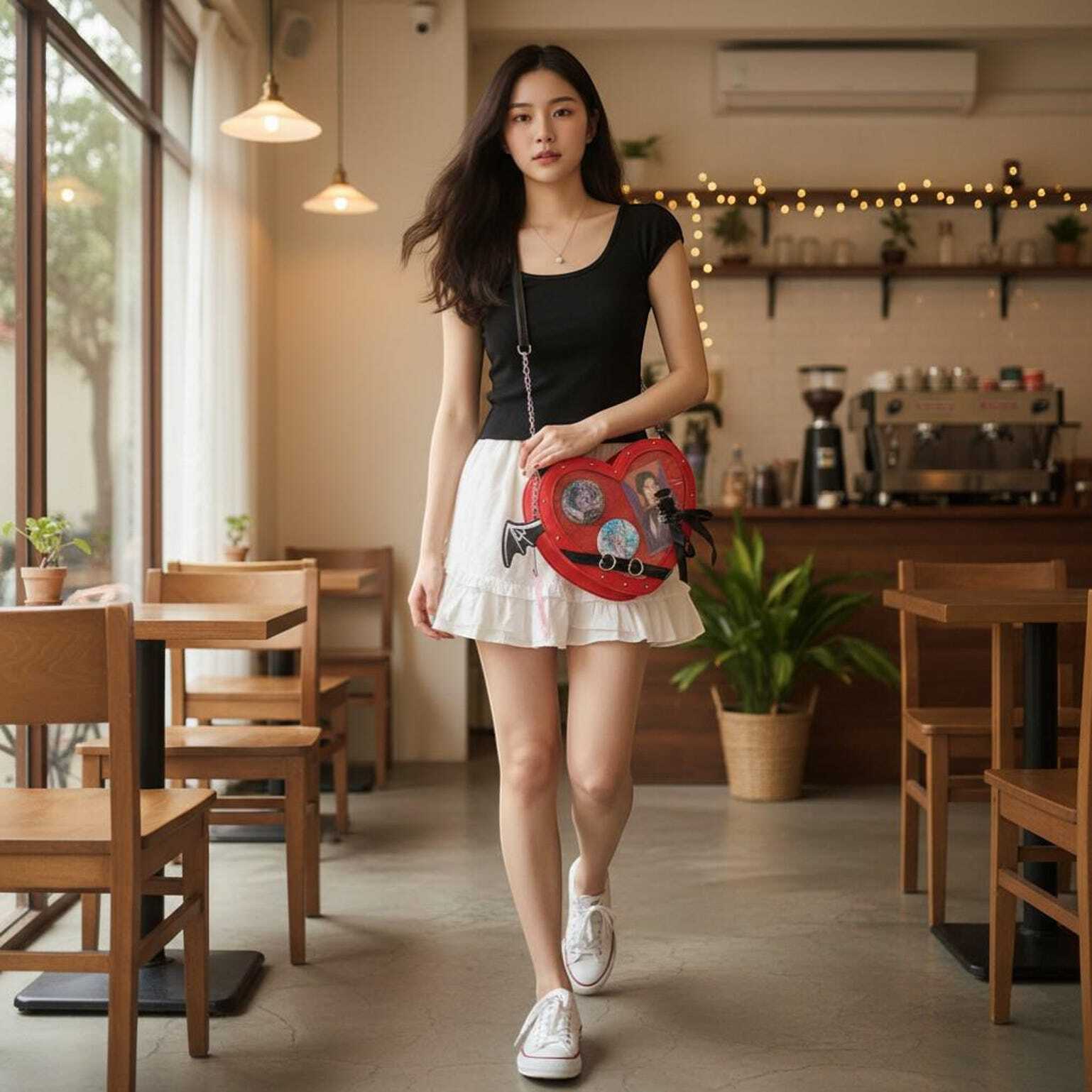 Black Kawaii Heart Convertible Ita Bag for Pin Display Black Kawaii Heart Convertible Ita Bag for Pin Display