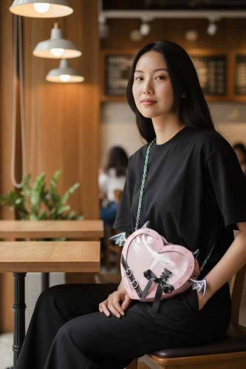 Black Kawaii Heart Convertible Ita Bag for Pin Display