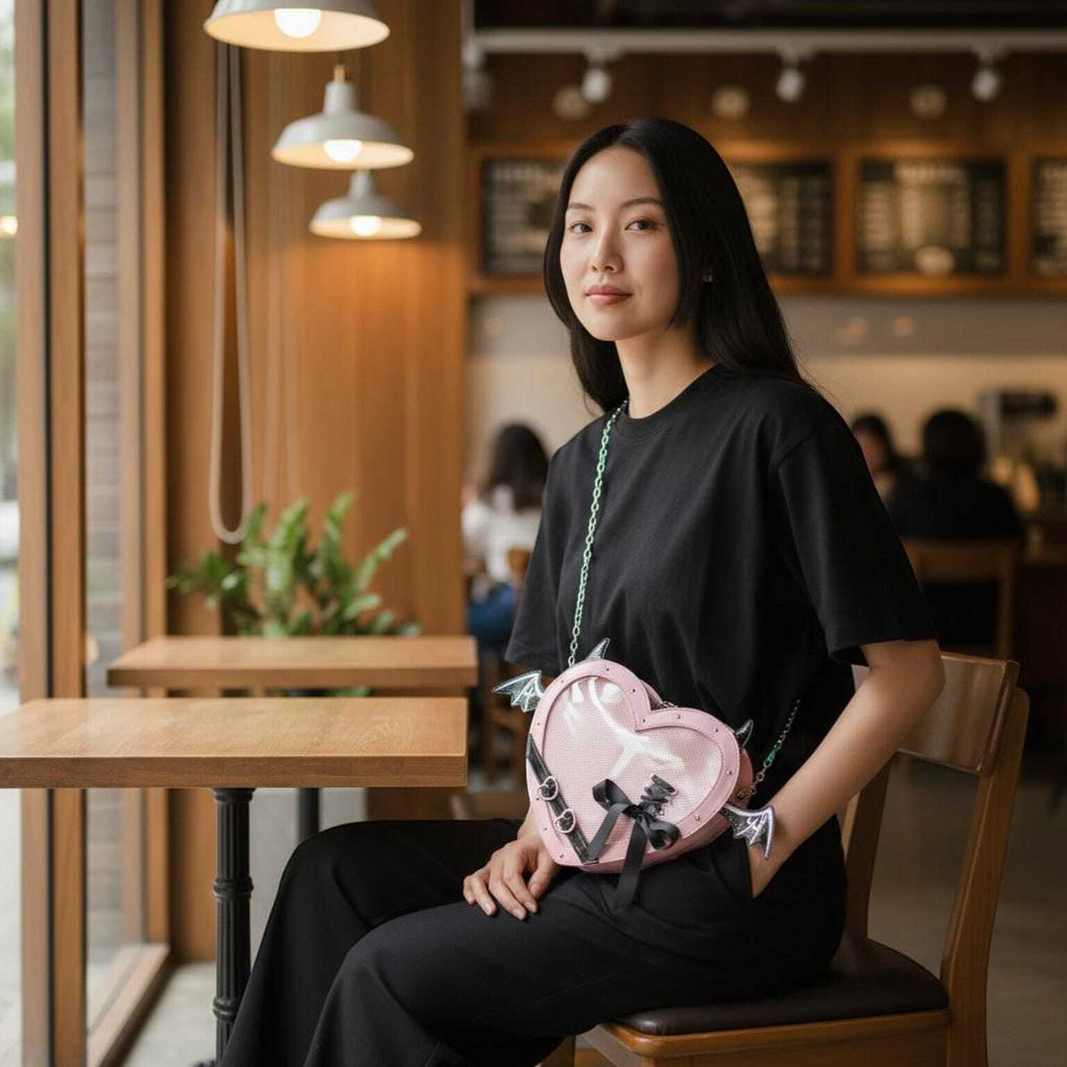 Black Kawaii Heart Convertible Ita Bag for Pin Display Black Kawaii Heart Convertible Ita Bag for Pin Display