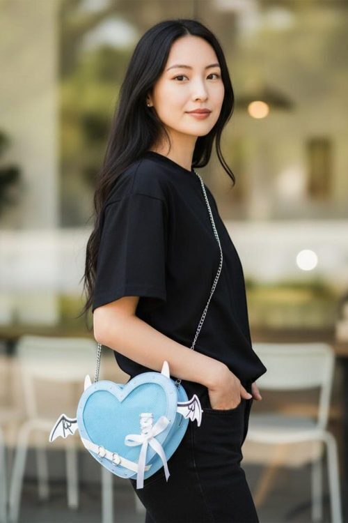 Black Kawaii Heart Convertible Ita Bag for Pin Display