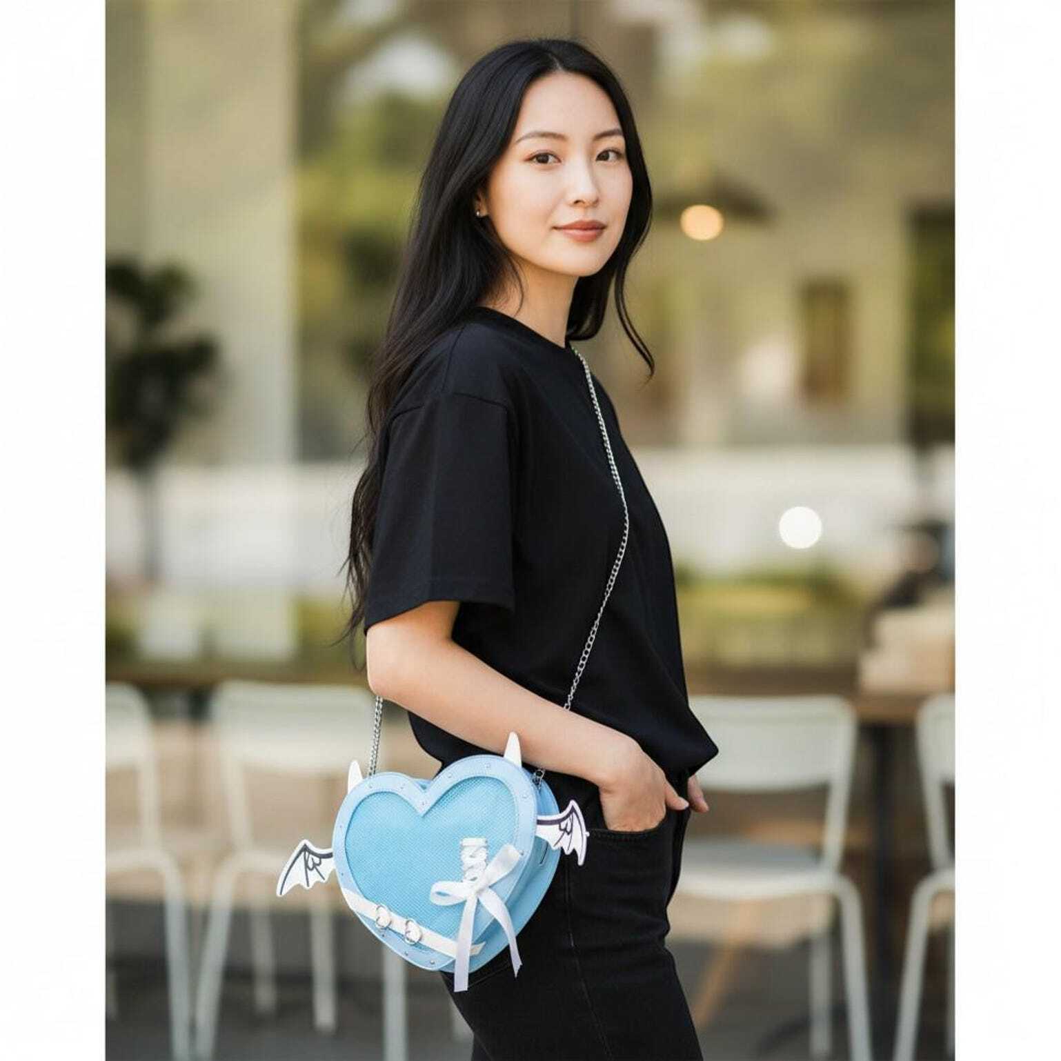 Black Kawaii Heart Convertible Ita Bag for Pin Display Black Kawaii Heart Convertible Ita Bag for Pin Display