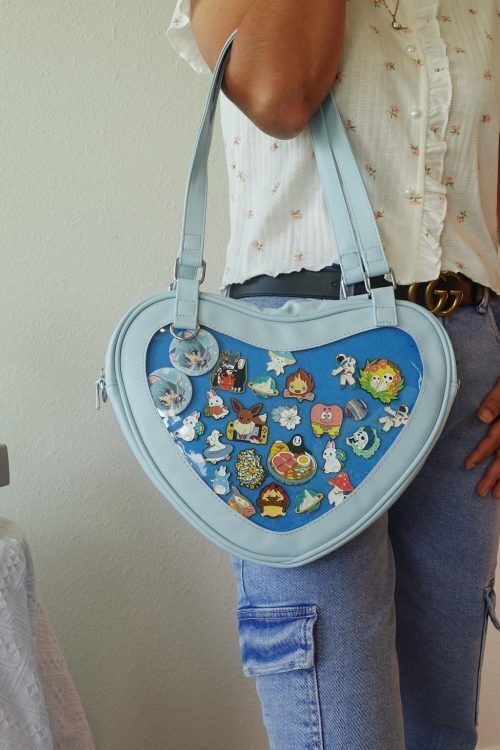 Black Kawaii Heart Convertible Ita Bag with Clear Window for Plushies and Pins