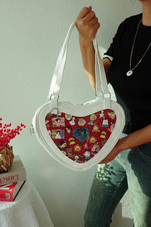 Black Kawaii Heart Convertible Ita Bag with Clear Window for Plushies and Pins
