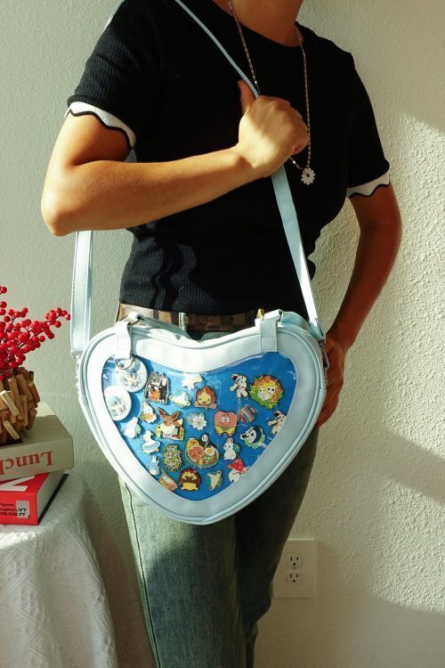 Black Kawaii Heart Convertible Ita Bag with Clear Window for Plushies and Pins