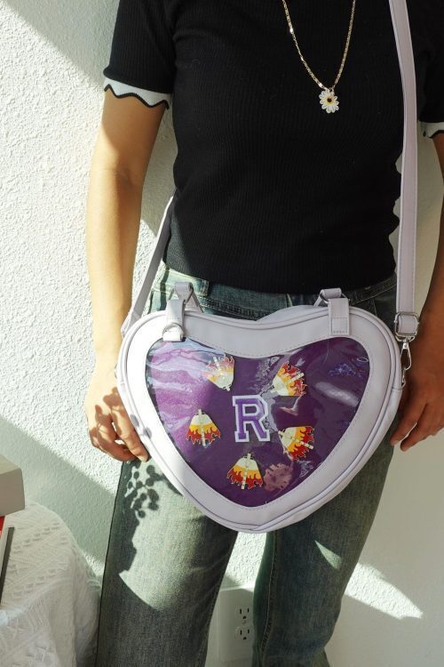 Black Kawaii Heart Convertible Ita Bag with Clear Window for Plushies and Pins