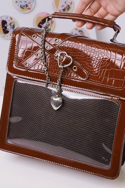 Black Kawaii Ita Backpack with Clear Window for Plushies and Pins