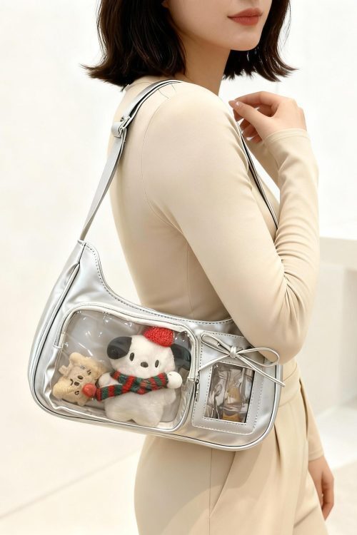 Black Kawaii Ita Bag with Clear Window for Plushies and Pins