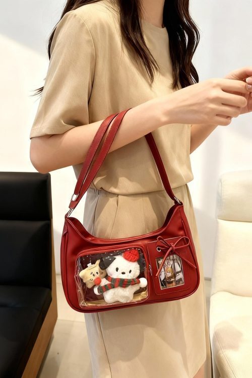 Black Kawaii Ita Bag with Clear Window for Plushies and Pins