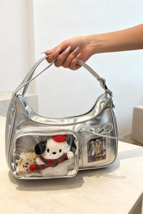 Black Kawaii Ita Bag with Clear Window for Plushies and Pins
