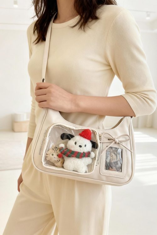 Black Kawaii Ita Bag with Clear Window for Plushies and Pins