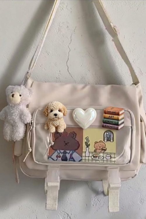 Black Kawaii Ita Crossbody Bag with Clear Window for Pin Display