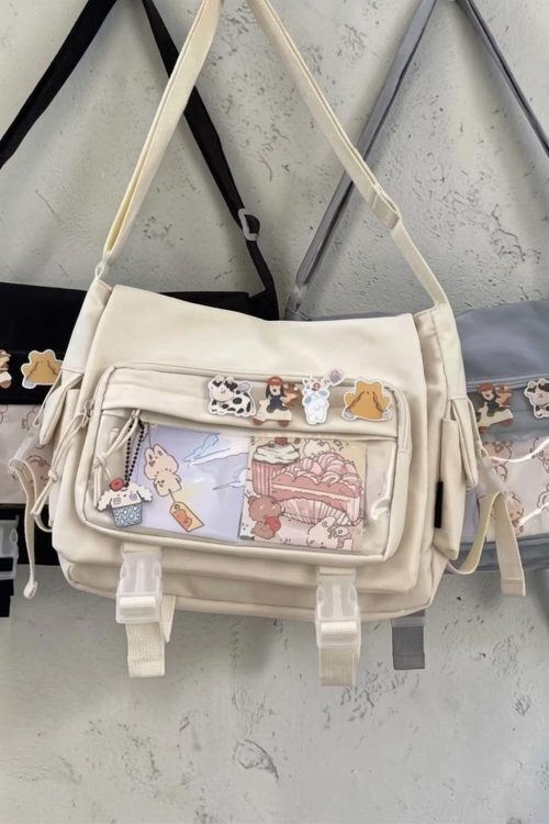 Black Kawaii Ita Crossbody Bag with Clear Window for Pin Display