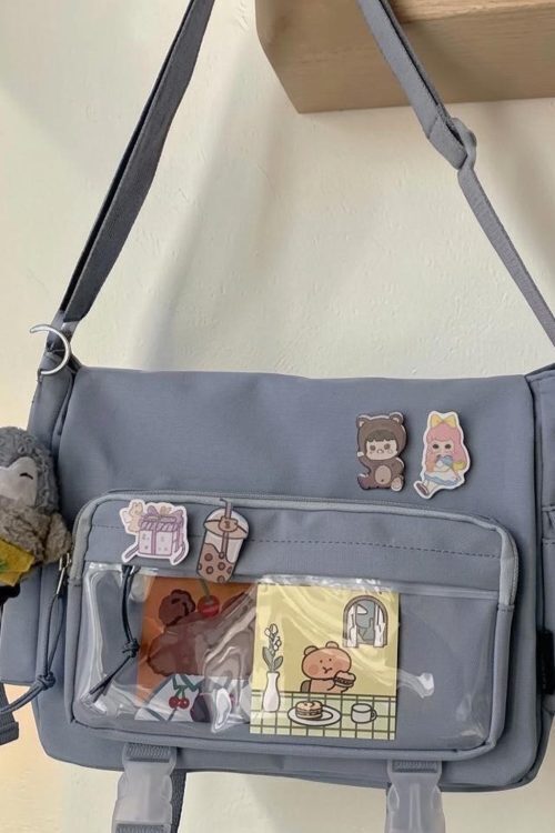 Black Kawaii Ita Crossbody Bag with Clear Window for Pin Display