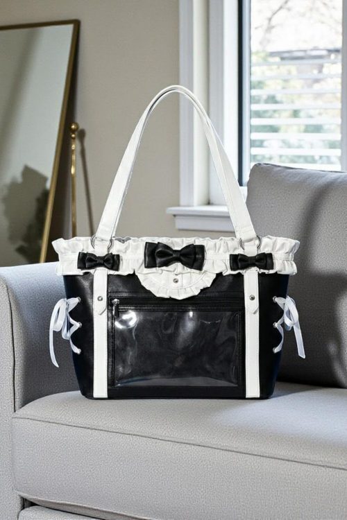 Black Kawaii Ita Messenger Bag with Clear Window for Pin Display
