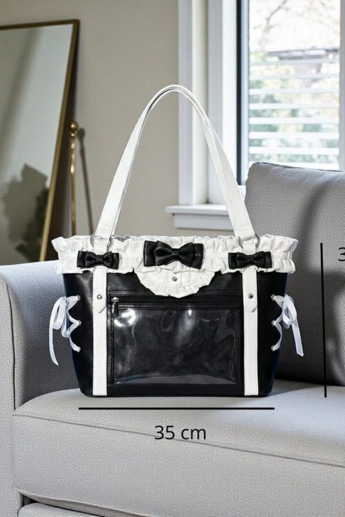 Black Kawaii Ita Messenger Bag with Clear Window for Pin Display