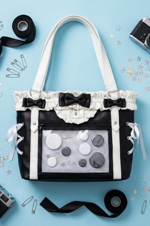 Black Kawaii Ita Messenger Bag with Clear Window for Pin Display