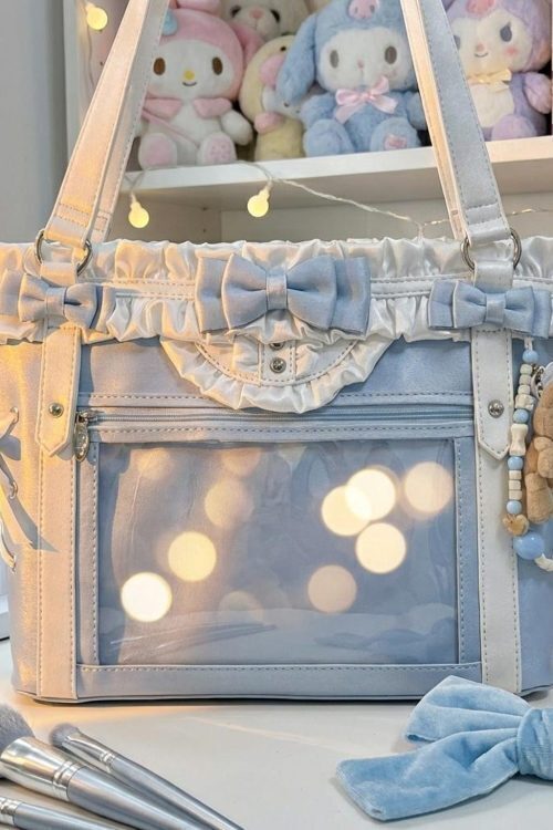 Black Kawaii Ita Messenger Bag with Clear Window for Pin Display