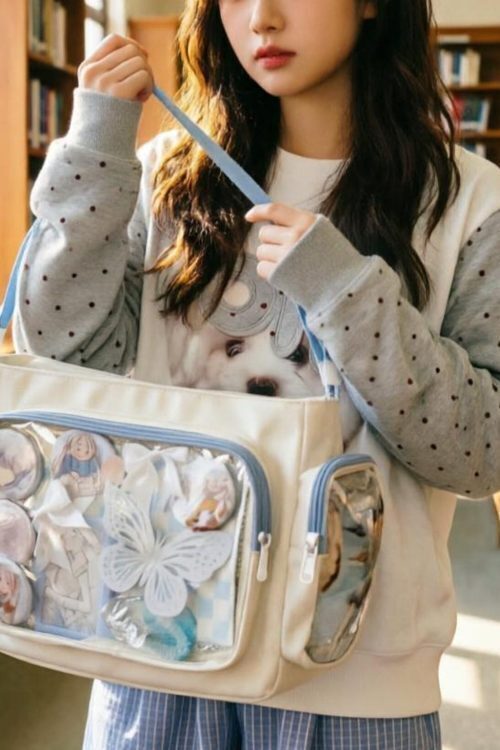 Black Kawaii Ita Messenger Bag with Clear Window for Plushies and Pins